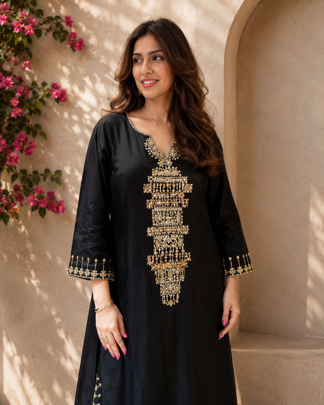 Pink Silk Kaftan Set