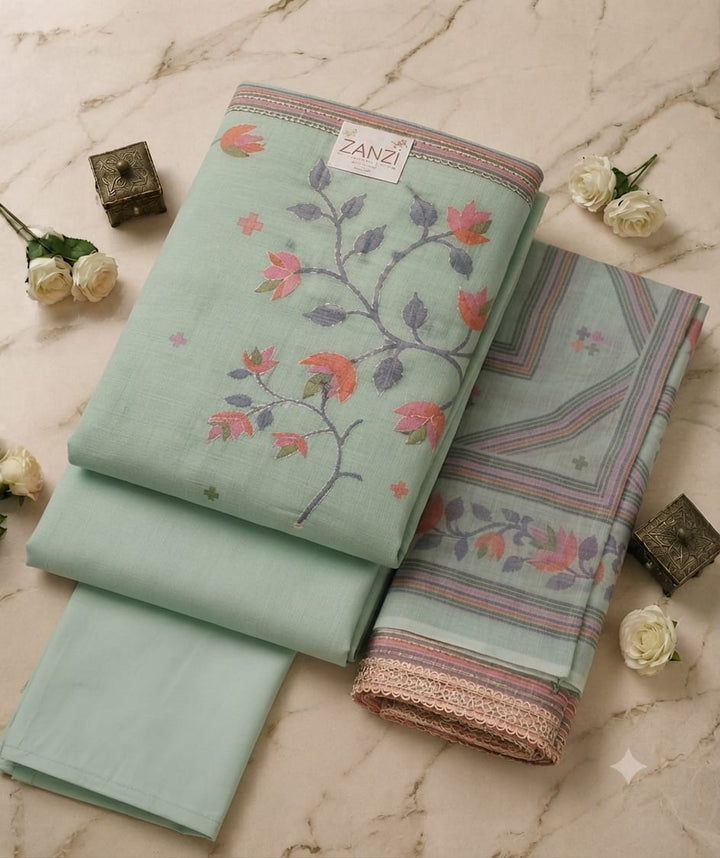 Elegant Mint Green Floral Printed Kurta Set with Dupatta for Women