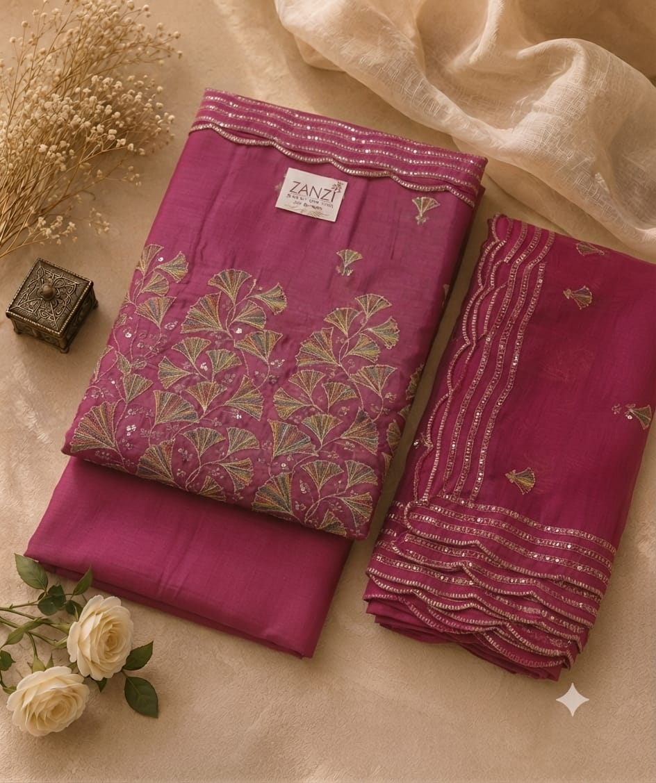 Elegant Magenta Embroidered Kurta Set with Dupatta for Women