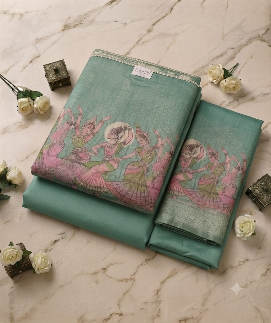 Elegant Sage Green Printed Kurta Set with Dupatta for Women