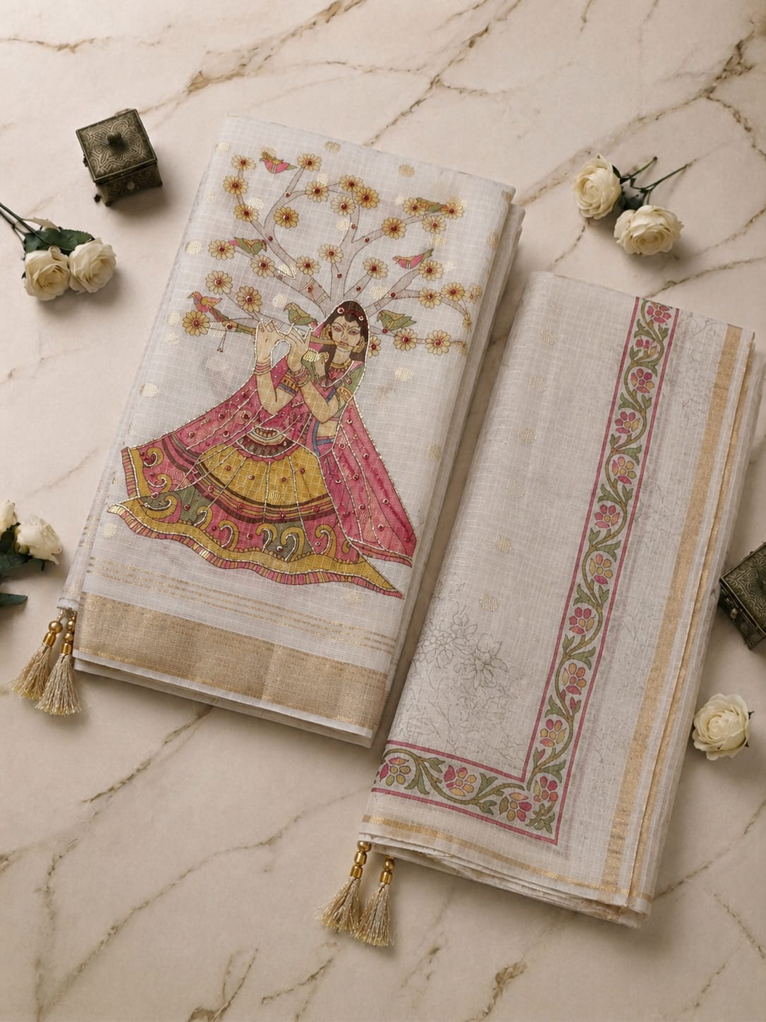 Elegant Beige Printed Kurta Set with Designer Dupatta for Women