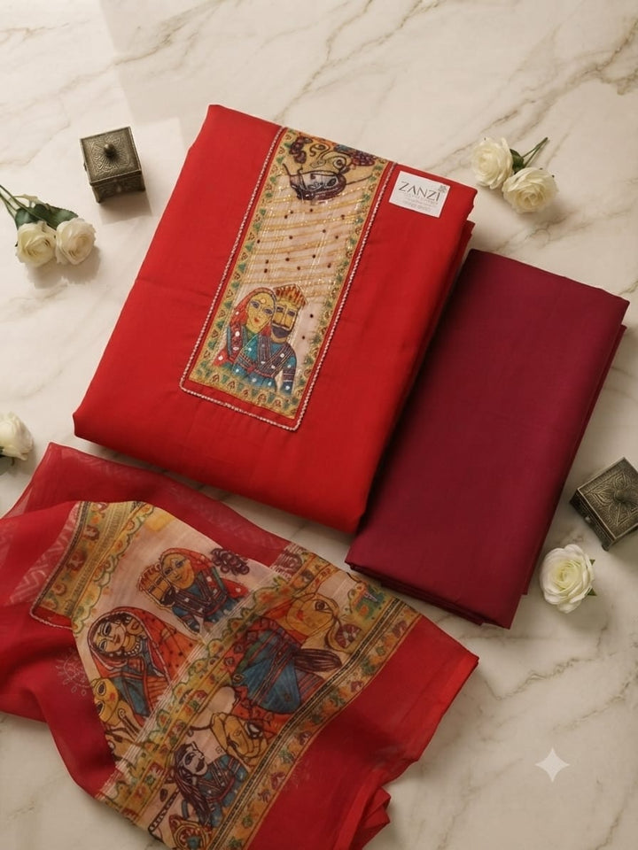 Women's Red Printed Kurta Set with Designer Dupatta | Traditional Ethnic Wear