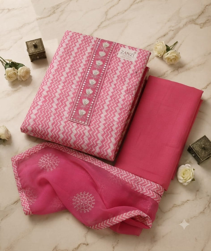 Women's Pink Printed Kurta Set with Embroidered Dupatta | Elegant Ethnic Wear